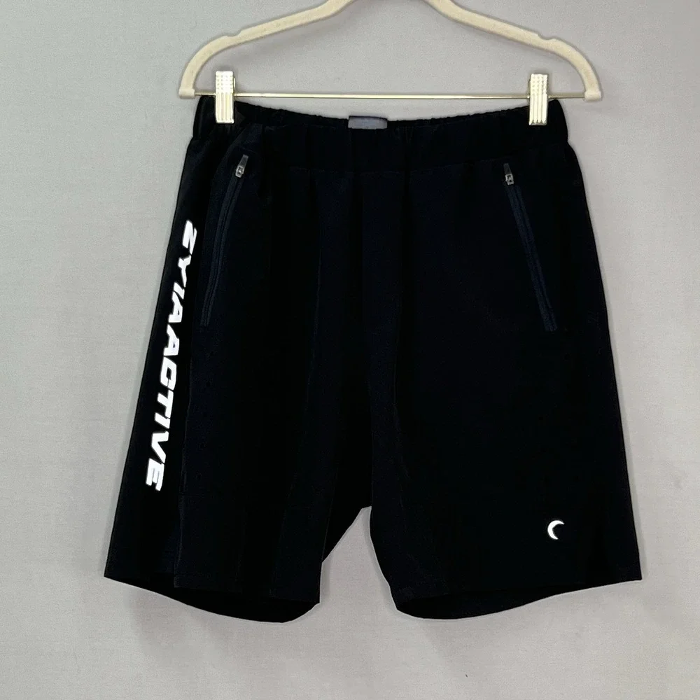 Zyia Active Shorts Workout Athletic Drawstring Zip Pockets Black Men's Sz S‎ 8